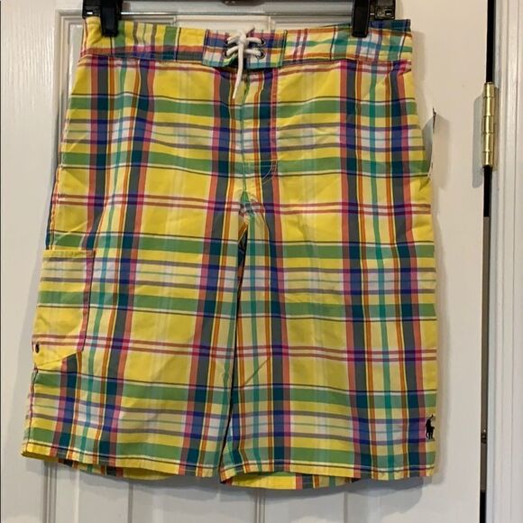 NWT New Polo by Ralph Lauren yellow plaid swim trunks Large - Picture 2 of 9